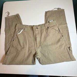 Wrangler Carpenter Pants Mens‎ 36x32 Tan Utility Workwear Raw Hem